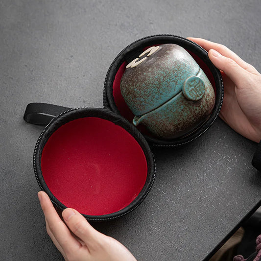Green Ceramic Teapot Teacup Handmade Portable Travel Tea Sets Chinese Designer Retro Teaware Vintage Cups Unique Gift For Friend