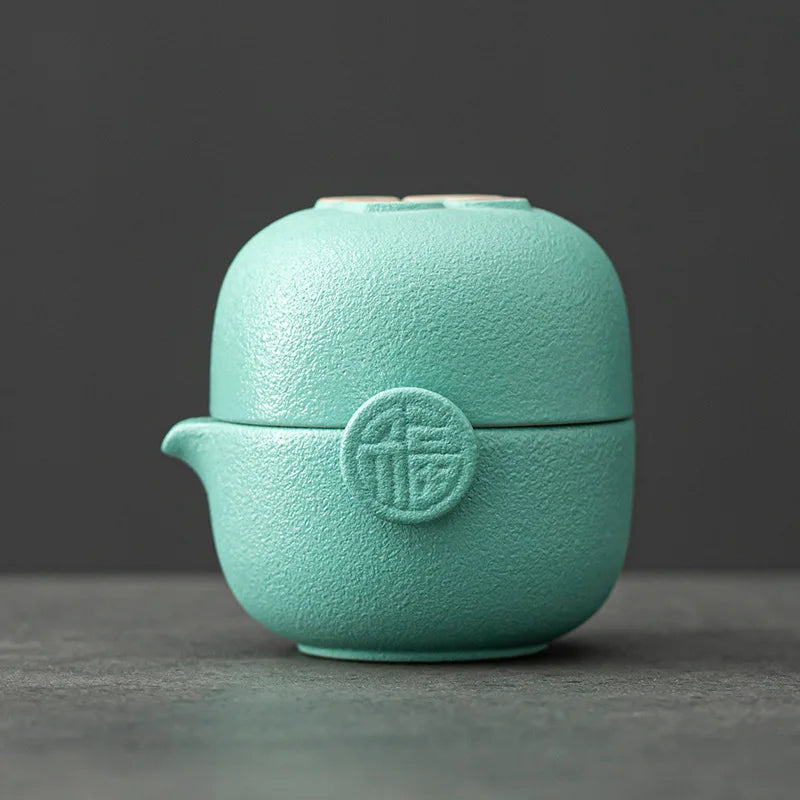 Green Ceramic Teapot Teacup Handmade Portable Travel Tea Sets Chinese Designer Retro Teaware Vintage Cups Unique Gift For Friend
