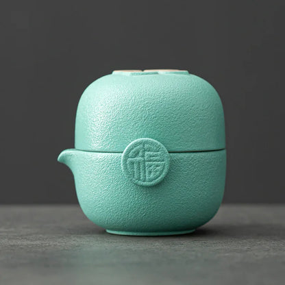 Green Ceramic Teapot Teacup Handmade Portable Travel Tea Sets Chinese Designer Retro Teaware Vintage Cups Unique Gift For Friend