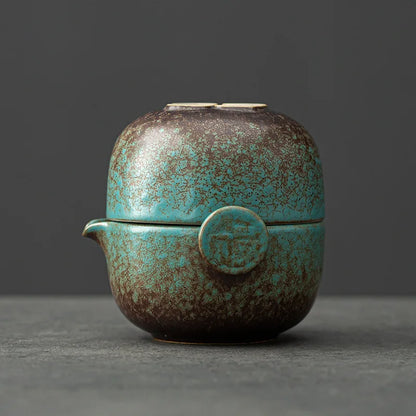 Green Ceramic Teapot Teacup Handmade Portable Travel Tea Sets Chinese Designer Retro Teaware Vintage Cups Unique Gift For Friend
