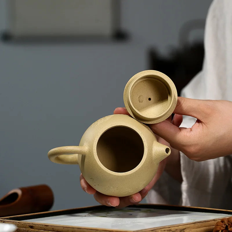 Green Clay Zen Heart Dragon Egg Pot Zisha Teapot Yixing Handmade Kung-Fu Teaware, Purple Clay Drinkware for Puer Green and Black