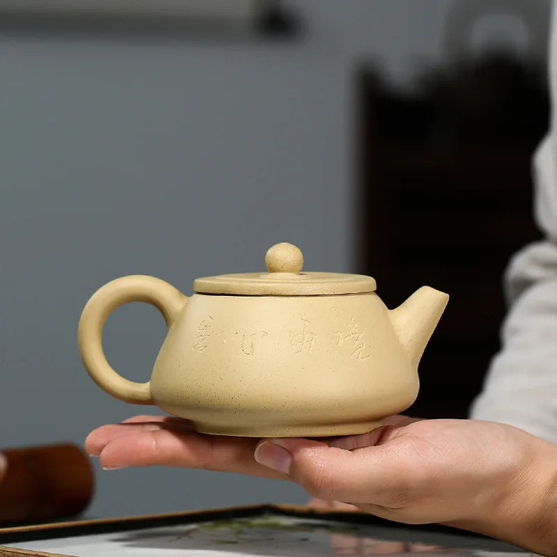 Green Clay Zisha Scoop Teapot, Yixing Handmade Pot, Kung-Fu Teaware, Purple Clay Drinkware for Puer Green