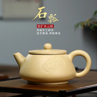 Green Clay Zisha Scoop Teapot, Yixing Handmade Pot, Kung-Fu Teaware, Purple Clay Drinkware for Puer Green