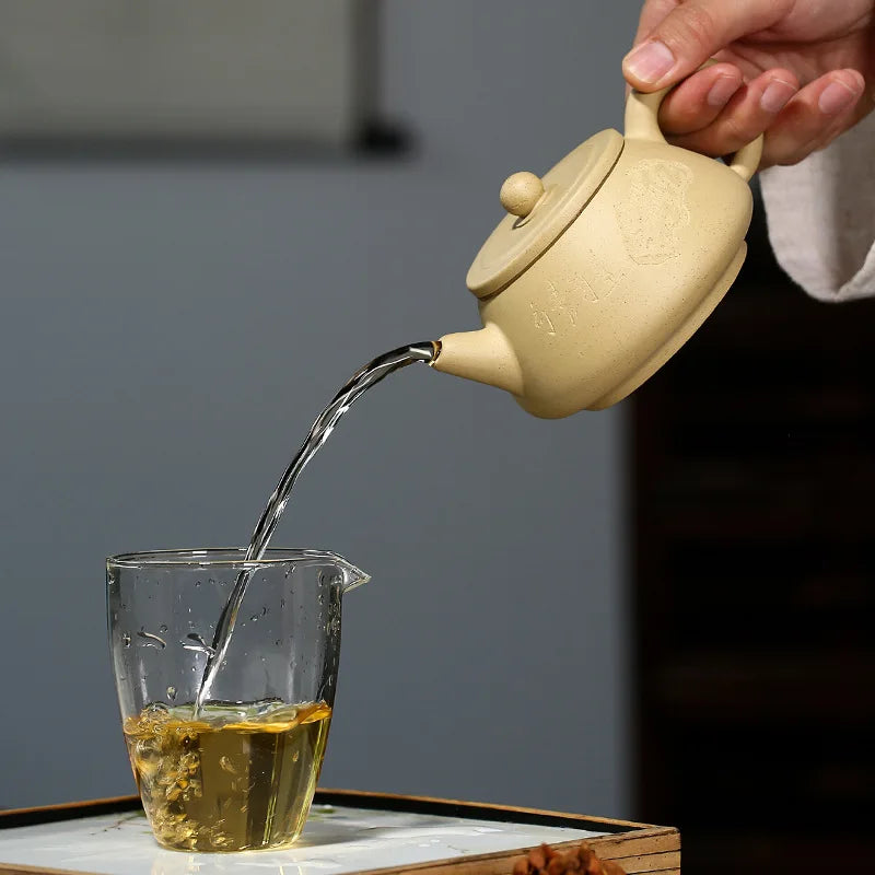 Green Clay Zisha Scoop Teapot, Yixing Handmade Pot, Kung-Fu Teaware, Purple Clay Drinkware for Puer Green