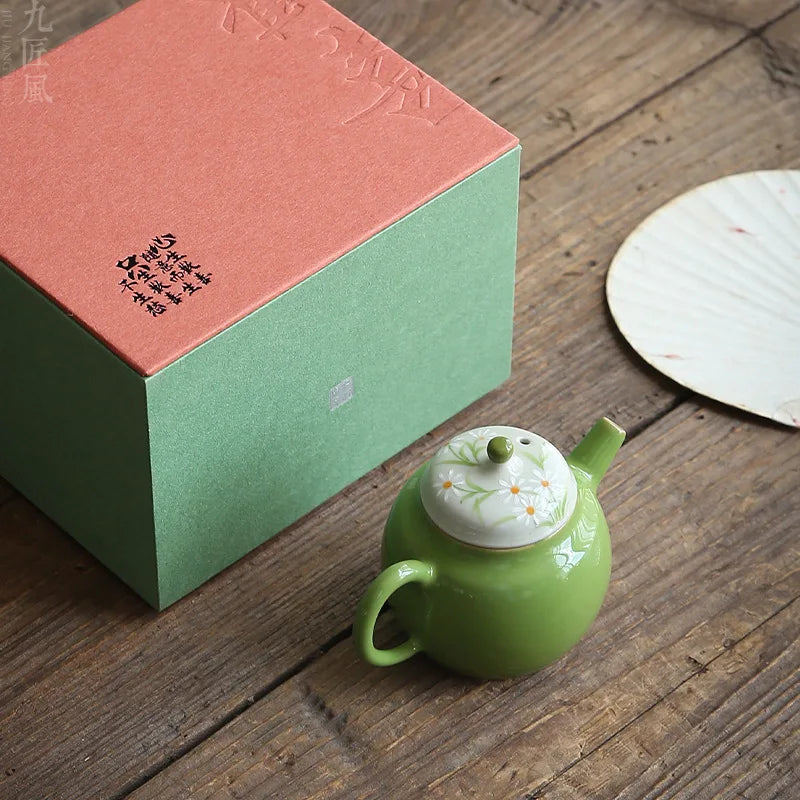 Green Hand-painted Chinese Teapot, Ceramic Kettle, Oolong Tea Infusers, Small Kung Fu Tea Table Pot, Samovar Household Items
