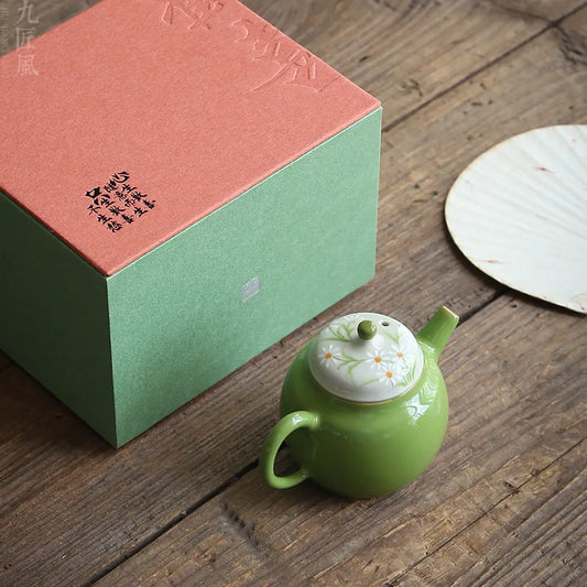 Green Hand-painted Chinese Teapot, Ceramic Kettle, Oolong Tea Infusers, Small Kung Fu Tea Table Pot, Samovar Household Items
