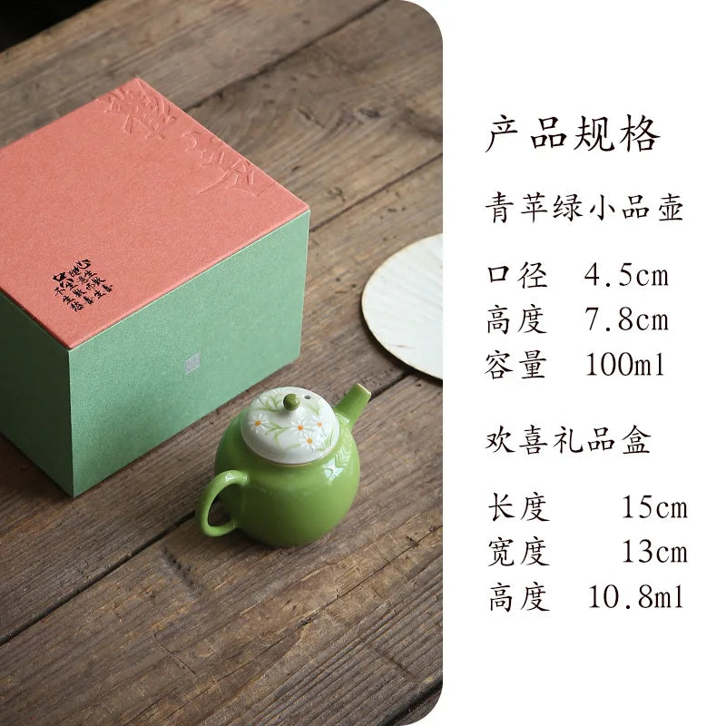 Green Hand-painted Chinese Teapot, Ceramic Kettle, Oolong Tea Infusers, Small Kung Fu Tea Table Pot, Samovar Household Items