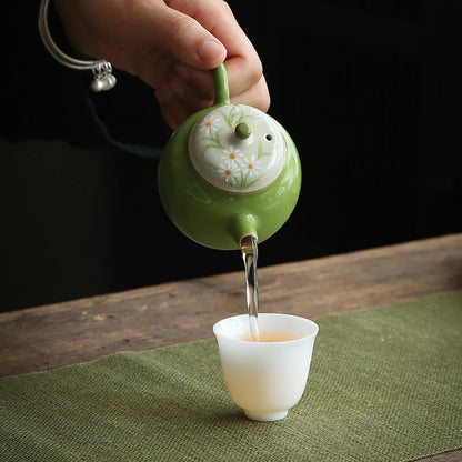 Green Hand-painted Chinese Teapot, Ceramic Kettle, Oolong Tea Infusers, Small Kung Fu Tea Table Pot, Samovar Household Items