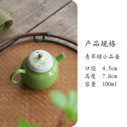 Green Hand-painted Chinese Teapot, Ceramic Kettle, Oolong Tea Infusers, Small Kung Fu Tea Table Pot, Samovar Household Items