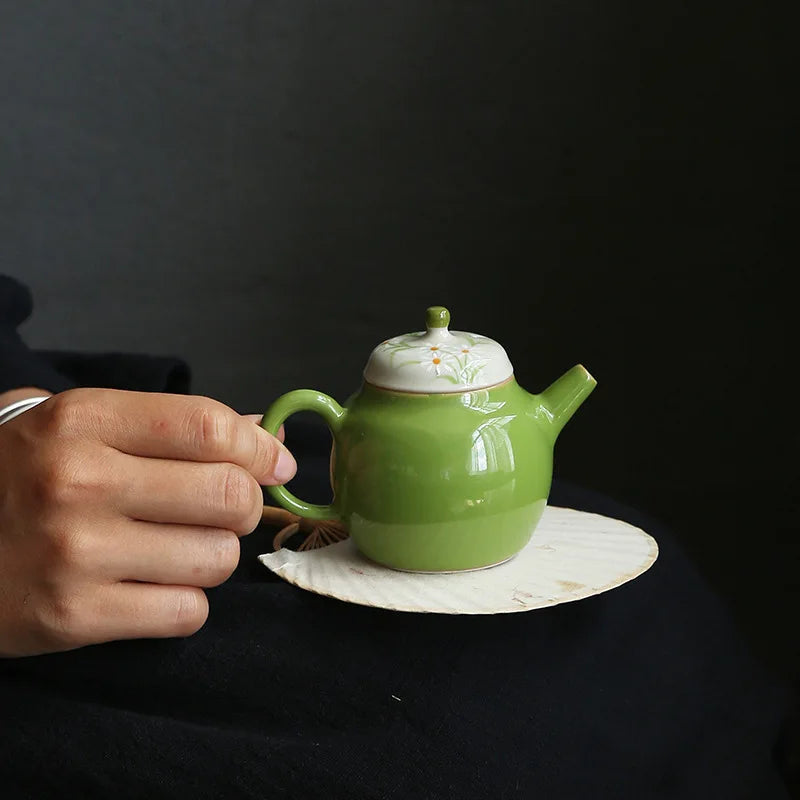 Green Hand-painted Chinese Teapot, Ceramic Kettle, Oolong Tea Infusers, Small Kung Fu Tea Table Pot, Samovar Household Items