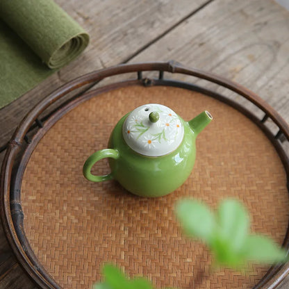 Green Hand-painted Chinese Teapot, Ceramic Kettle, Oolong Tea Infusers, Small Kung Fu Tea Table Pot, Samovar Household Items