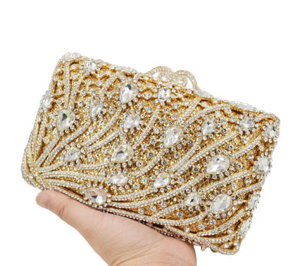 Green/Rose gold color Rhinestone Diamond Party Clutch Purse Crystal Gemstone Women Evening Clutches Bags Female Handbag Wedding