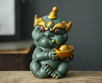 Green Sand Stone Gathering Wealth Pi Xiu Mascot Statue Chinese God Beast  Home Living Room, Office Art Deco Statue Free Delivery