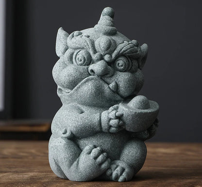 Green Sand Stone Gathering Wealth Pi Xiu Mascot Statue Chinese God Beast  Home Living Room, Office Art Deco Statue Free Delivery