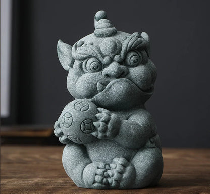 Green Sand Stone Gathering Wealth Pi Xiu Mascot Statue Chinese God Beast  Home Living Room, Office Art Deco Statue Free Delivery