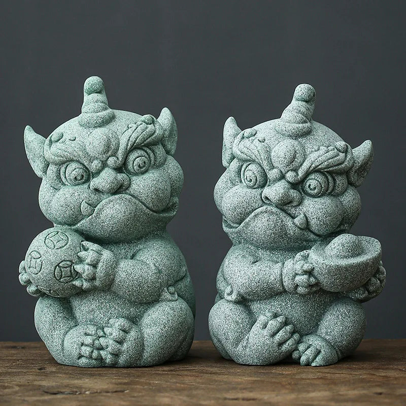 Green Sand Stone Gathering Wealth Pi Xiu Mascot Statue Chinese God Beast  Home Living Room, Office Art Deco Statue Free Delivery