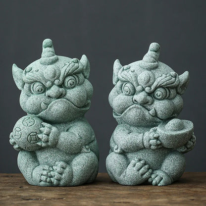 Green Sand Stone Gathering Wealth Pi Xiu Mascot Statue Chinese God Beast  Home Living Room, Office Art Deco Statue Free Delivery