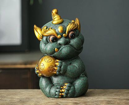 Green Sand Stone Gathering Wealth Pi Xiu Mascot Statue Chinese God Beast  Home Living Room, Office Art Deco Statue Free Delivery