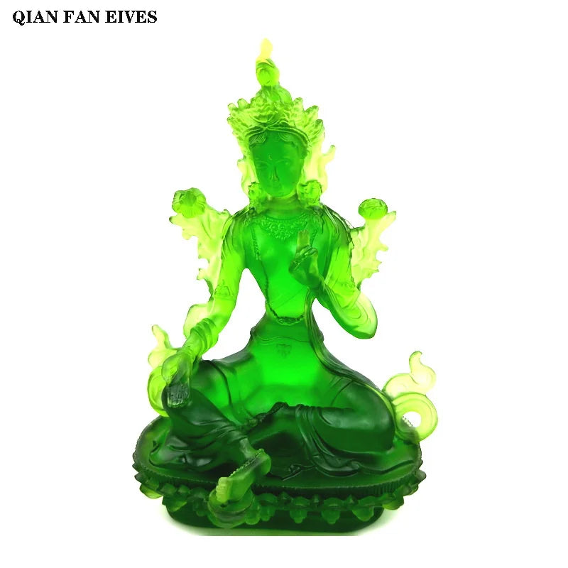 Green Tara Buddha Statue Modern handmade art sculpture Liuli figures Buddhist ornaments Home Feng Shui Decoration Statue