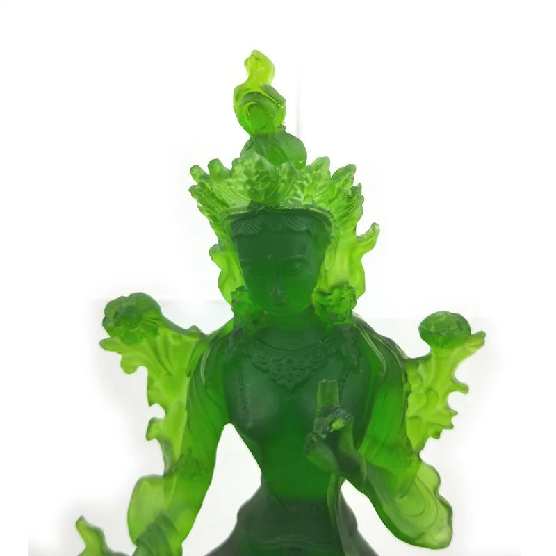 Green Tara Buddha Statue Modern handmade art sculpture Liuli figures Buddhist ornaments Home Feng Shui Decoration Statue