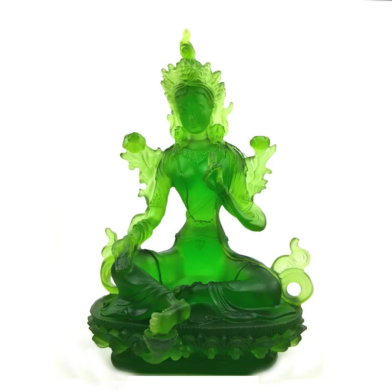 Green Tara Buddha Statue Modern handmade art sculpture Liuli figures Buddhist ornaments Home Feng Shui Decoration Statue