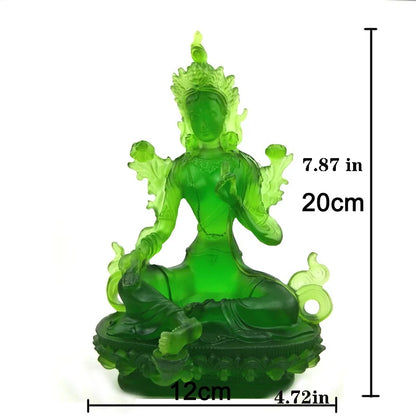 Green Tara Buddha Statue Modern handmade art sculpture Liuli figures Buddhist ornaments Home Feng Shui Decoration Statue