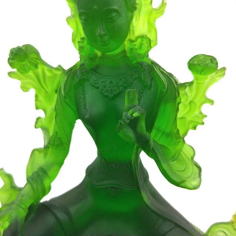 Green Tara Buddha Statue Modern handmade art sculpture Liuli figures Buddhist ornaments Home Feng Shui Decoration Statue