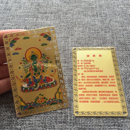 Green Tara buddha Crystal Pendant Amulet + 3PCS Nine palace Eight Diagrams Kalachakra  multipurpose talisman Golden Card Amulet