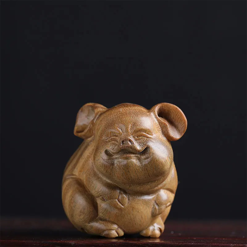Green sandalwood 6cm Traditional Chinese Chinese Zodiac Pig Office Decoration Feng Shui Real Wood Mascot Collection