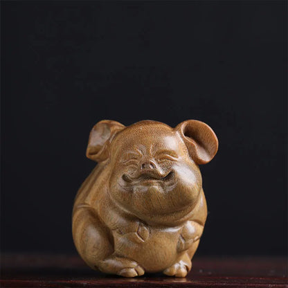 Green sandalwood 6cm Traditional Chinese Chinese Zodiac Pig Office Decoration Feng Shui Real Wood Mascot Collection