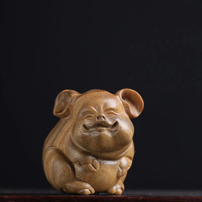 Green sandalwood 6cm Traditional Chinese Chinese Zodiac Pig Office Decoration Feng Shui Real Wood Mascot Collection
