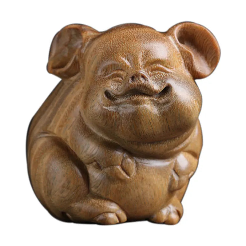 Green sandalwood 6cm Traditional Chinese Chinese Zodiac Pig Office Decoration Feng Shui Real Wood Mascot Collection