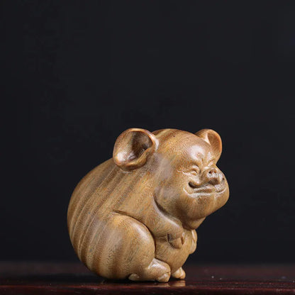 Green sandalwood 6cm Traditional Chinese Chinese Zodiac Pig Office Decoration Feng Shui Real Wood Mascot Collection