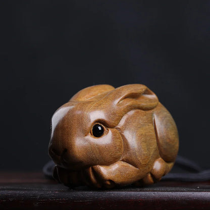 Green sandalwood 7cm Traditional Chinese Chinese Zodiac Rabbit Office Decoration Feng Shui Real Wood Mascot Collection