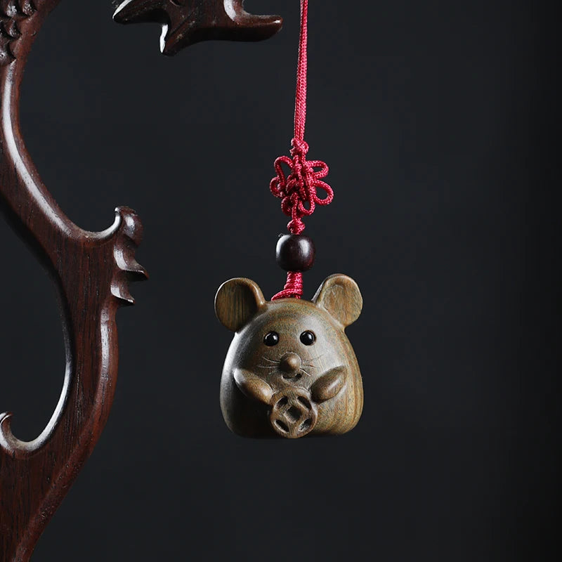Green sandalwood Ebony 3.5cm Animal Sculpture Lucky mouse Pendant Car Hanging Bag Pendant Mascot Collection