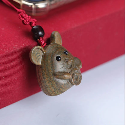 Green sandalwood Ebony 3.5cm Animal Sculpture Lucky mouse Pendant Car Hanging Bag Pendant Mascot Collection