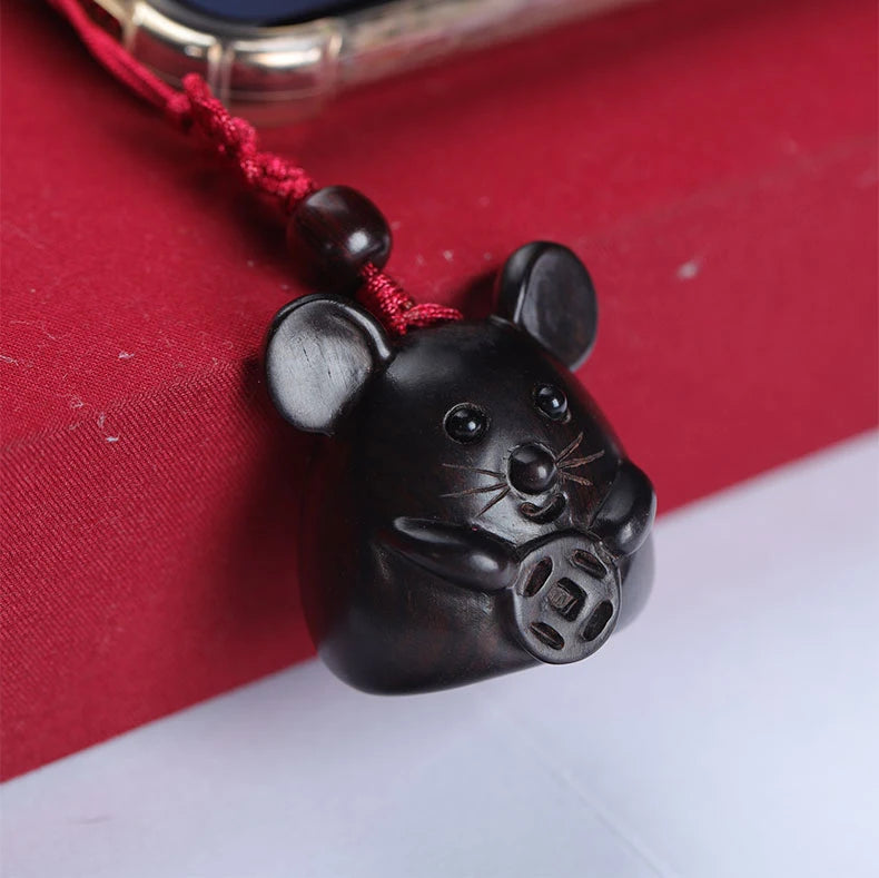 Green sandalwood Ebony 3.5cm Animal Sculpture Lucky mouse Pendant Car Hanging Bag Pendant Mascot Collection