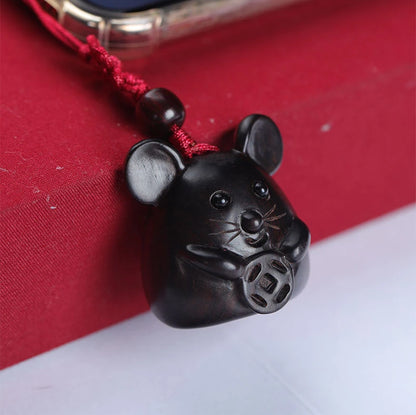 Green sandalwood Ebony 3.5cm Animal Sculpture Lucky mouse Pendant Car Hanging Bag Pendant Mascot Collection