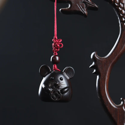 Green sandalwood Ebony 3.5cm Animal Sculpture Lucky mouse Pendant Car Hanging Bag Pendant Mascot Collection