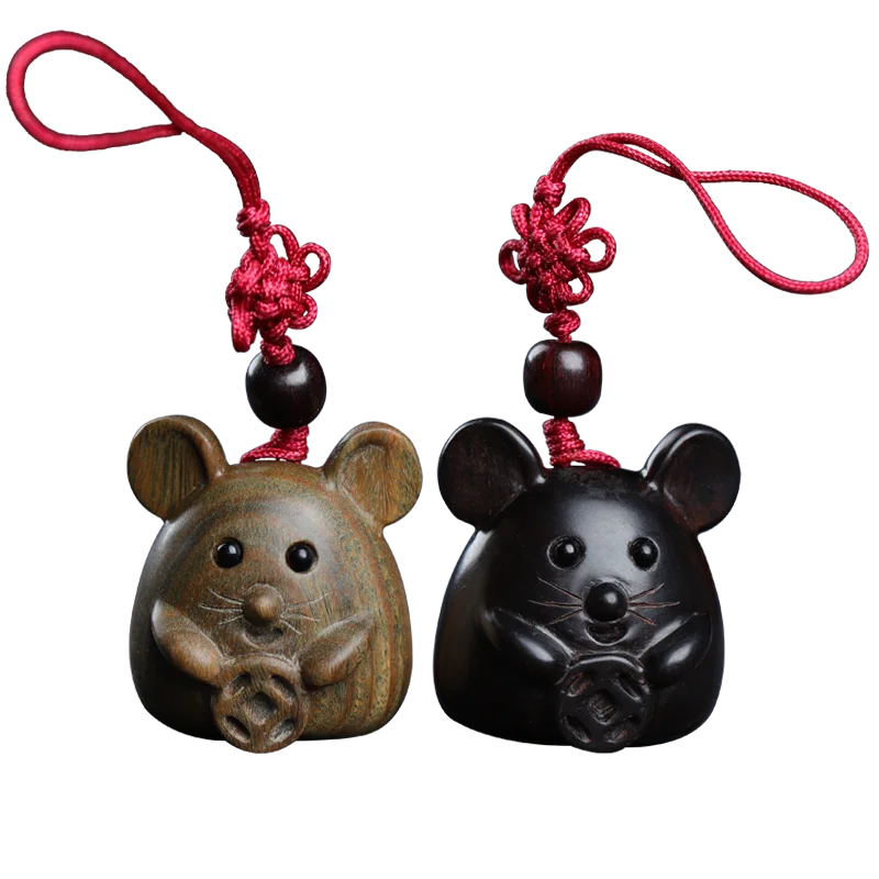 Green sandalwood Ebony 3.5cm Animal Sculpture Lucky mouse Pendant Car Hanging Bag Pendant Mascot Collection