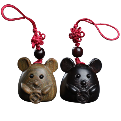 Green sandalwood Ebony 3.5cm Animal Sculpture Lucky mouse Pendant Car Hanging Bag Pendant Mascot Collection