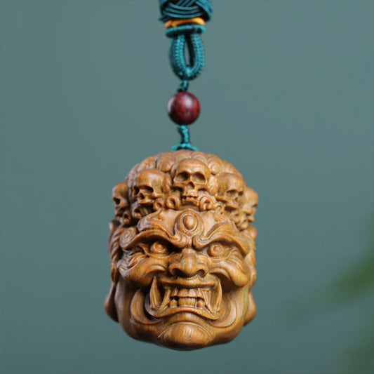 Green sandalwood Ebony 5cm Buddha Skeleton head Wood Statue Office Decoration Feng Shui Real Wood Mascot Collection
