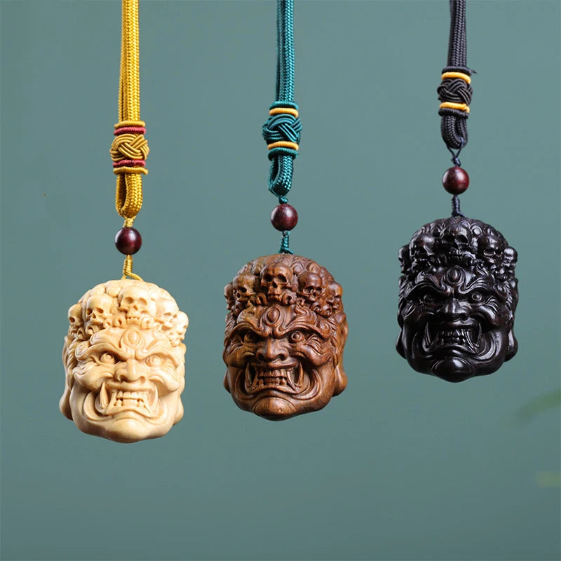 Green sandalwood Ebony 5cm Buddha Skeleton head Wood Statue Office Decoration Feng Shui Real Wood Mascot Collection