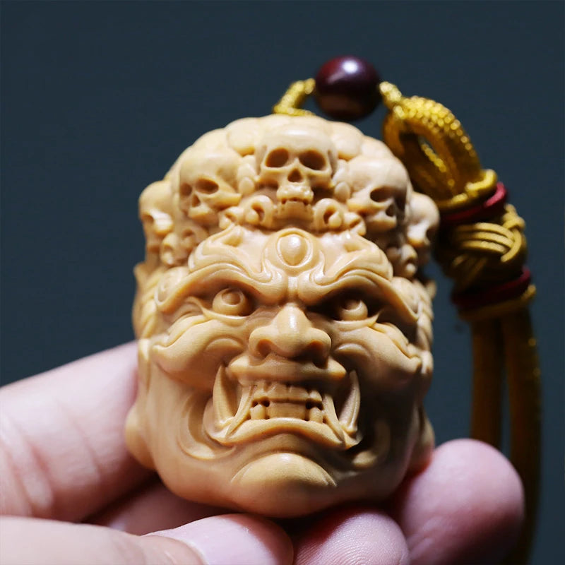 Green sandalwood Ebony 5cm Buddha Skeleton head Wood Statue Office Decoration Feng Shui Real Wood Mascot Collection