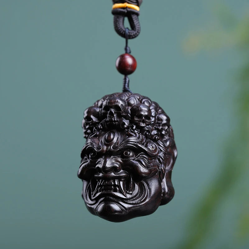 Green sandalwood Ebony 5cm Buddha Skeleton head Wood Statue Office Decoration Feng Shui Real Wood Mascot Collection