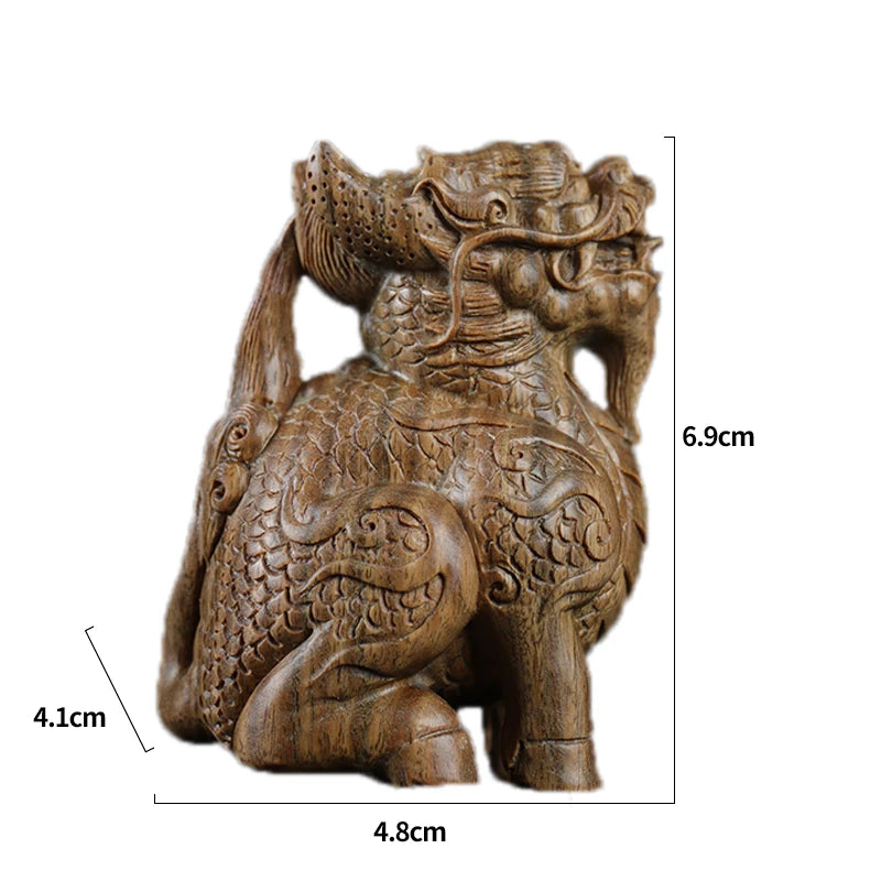 Green sandalwood Wood Statue Real Wood Feng Shui Collection Rich Kirin Home Décor Traditional Chinese Animal Sculpture Mascot Lu