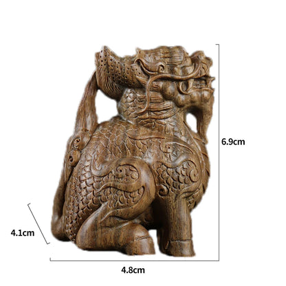 Green sandalwood Wood Statue Real Wood Feng Shui Collection Rich Kirin Home Décor Traditional Chinese Animal Sculpture Mascot Lu