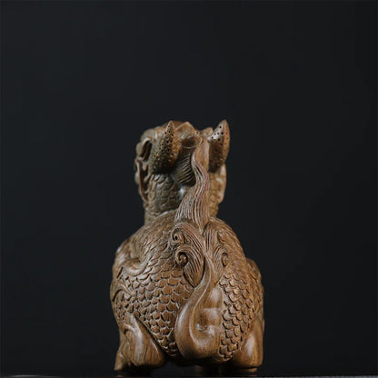 Green sandalwood Wood Statue Real Wood Feng Shui Collection Rich Kirin Home Décor Traditional Chinese Animal Sculpture Mascot Lu