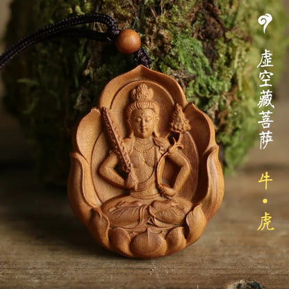 Green sandalwood carved Buddha statue pendant Chinese zodiac life Buddha necklace Bodhisattva universal guardian god pendant