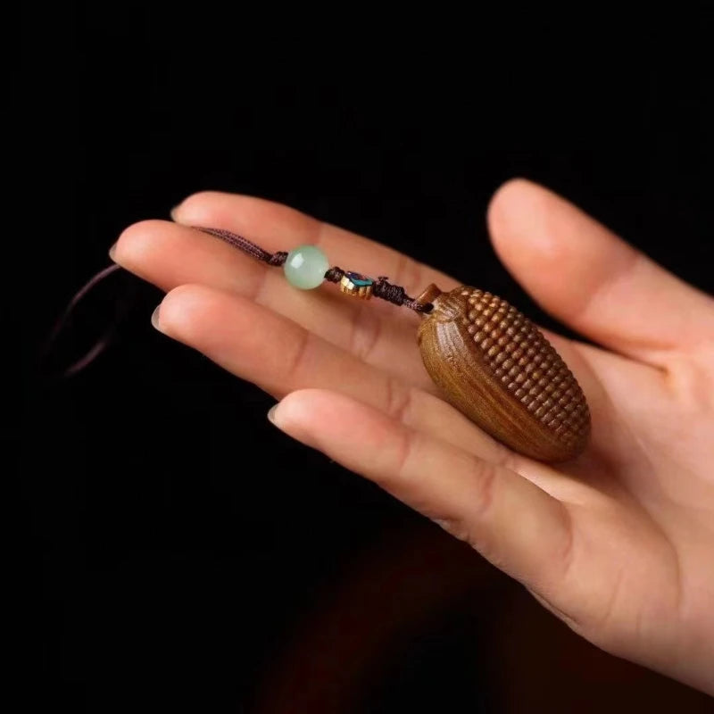 Green sandalwood carved corn mobile phone pendant keychain female sandalwood mobile phone chain bag pendant car key pendant